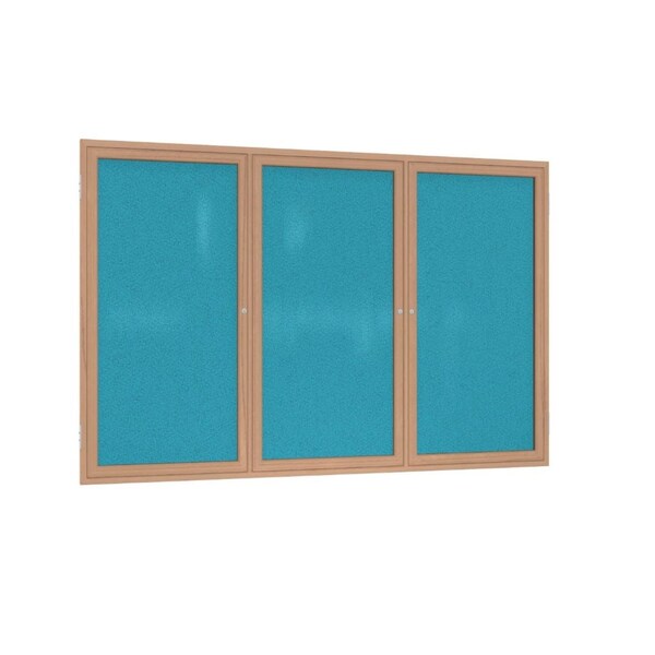 Ghent 3 Door Enclosed Fabric Bulletin Board, Oak Wood Frame, 4'H x 8'W, Teal PW34896F-97 - main