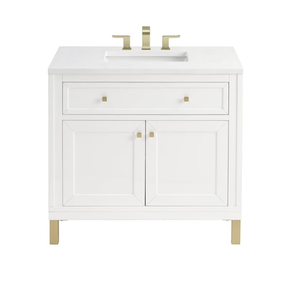 James Martin Vanities Chicago 36 in. Single Vanity, Glossy White, w/ 3 CM White Zeus Silestone Top 503-V36-GW-3WZ - main