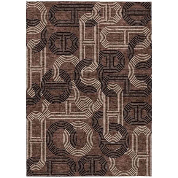 Homeroots 5' X 8' Chocolate And Beige Geometric Washable Indoor Outdoor Area Rug 614036 - main