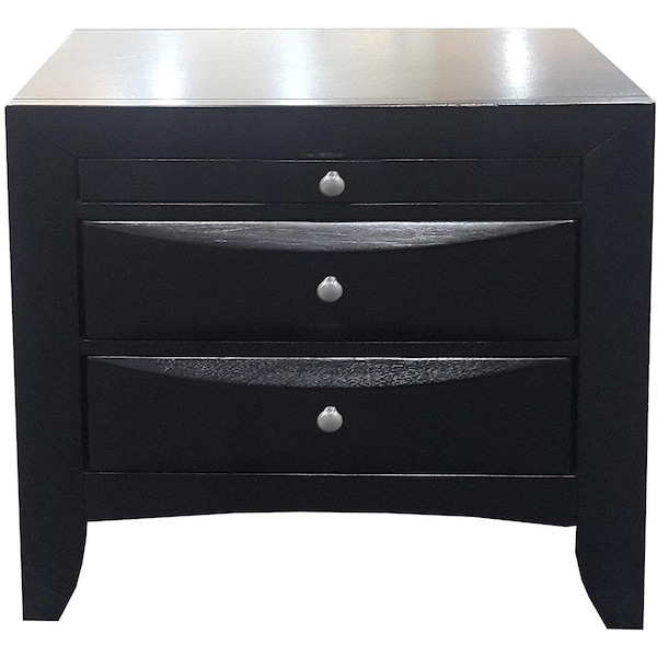 Homeroots 25" Black Solid Wood Three Drawer Nightstand 286488 - main