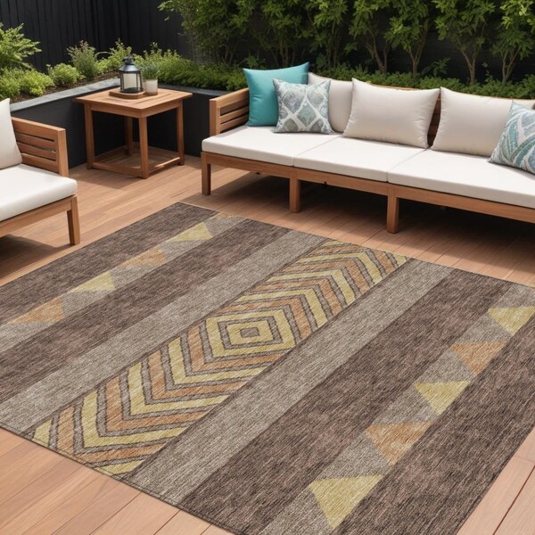 Homeroots 9' X 12' Brown Wheat And Copper Southwestern Washable Indoor Outdoor Area Rug 613895 - main