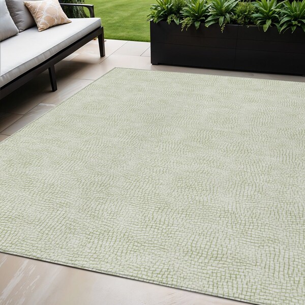 Homeroots 5' X 8' Artichoke Green And Ivory Geometric Washable Indoor Outdoor Area Rug 602402 - main
