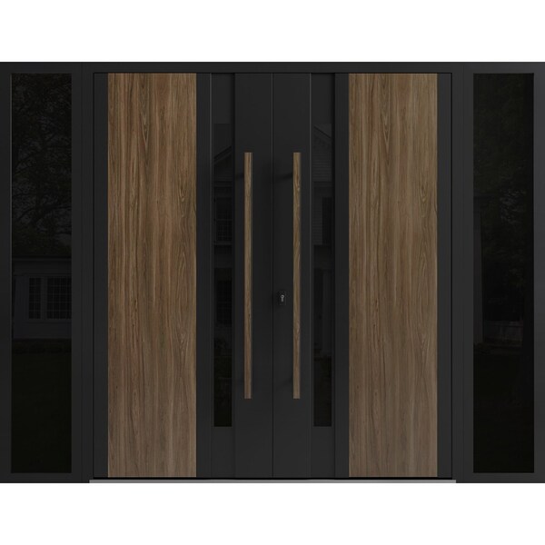 Vdomdoors Aluminum Double Doors Dekton 0163 Venezia Noce 2 Sidelights Entry Door Painted (W100xH96) Left hand DEKTON0163DEXD-VEN-W14+72+14xH96-LH-O - main