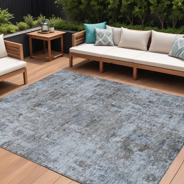 Homeroots 9' X 12' Blue And Taupe Abstract Washable Indoor Outdoor Area Rug 630529 - main