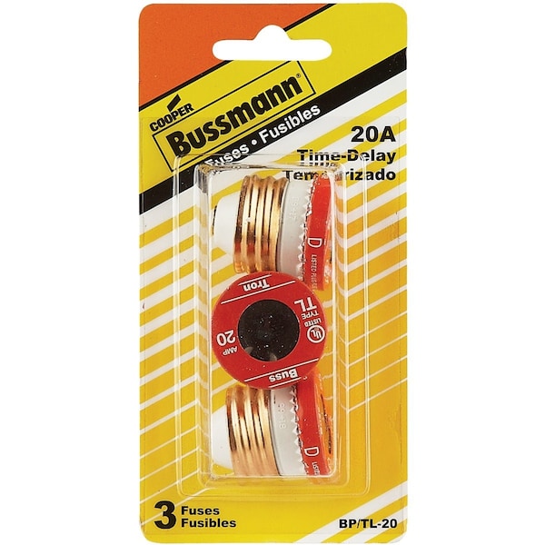 Eaton Bussmann 20A BP/TL Time-Delay Plug Fuse, 3PK BP/TL-20 - main
