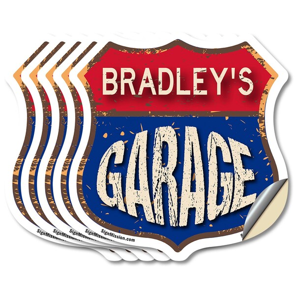 Signmission Bradley's Garage, 4 inch X 4 inch, Vinyl Decal, 5PK SHI-D-5PACK-4-383-BRADLEY - main