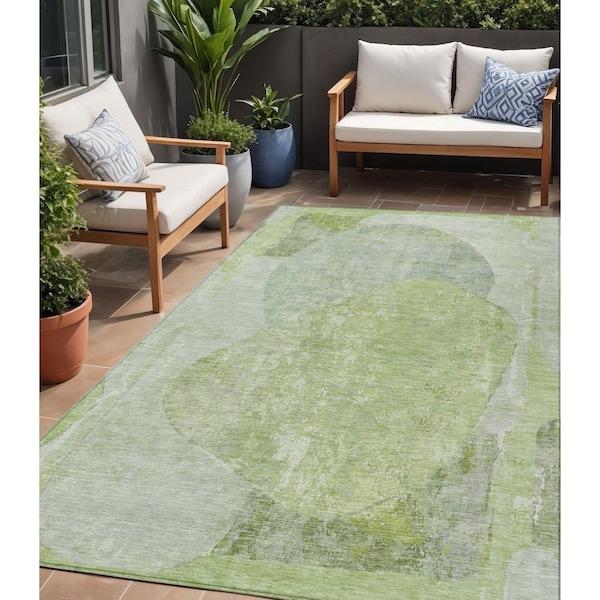 Homeroots 5' X 8' Artichoke Green And Mint Green Abstract Washable Indoor Outdoor Area Rug 615681 - main