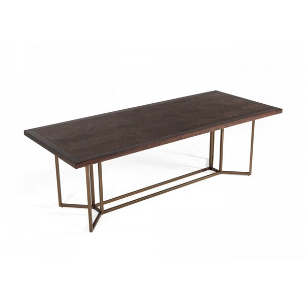 Homeroots 95" Dark Mango And Brass Rectangular Manufactured Wood And Iron Dining Table 486038 - main