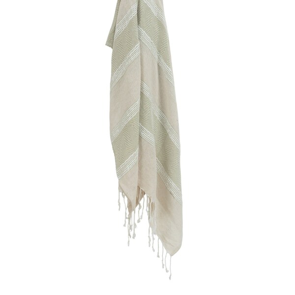 Homeroots 50" X 60" Natural Cotton Woven Striped Throw Blanket with Fringe 518816 - main