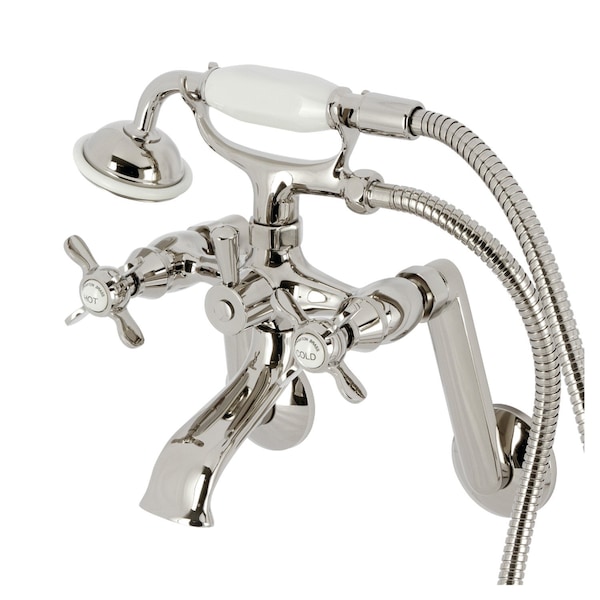 Kingston Brass Tub Wall Mount Clawfoot Tub Faucet with Hand Shower, Polished Nickel KS289PN - main