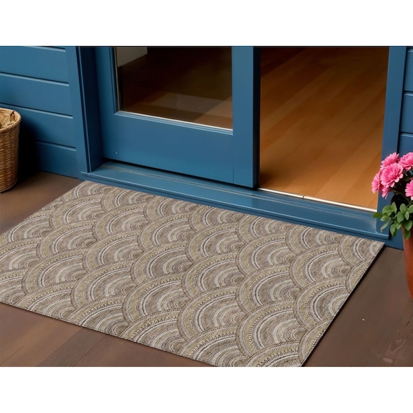 Homeroots 3' X 5' Brown Beige And Taupe Geometric Washable Indoor Outdoor Area Rug 615188 - main