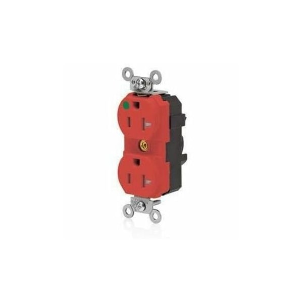 Leviton Straight Blade Receptacle, 5-20R, 20 A, 125V AC, 2 Pole, 3 Wire, Flush Mount, Single, Red MT830-ILR - main