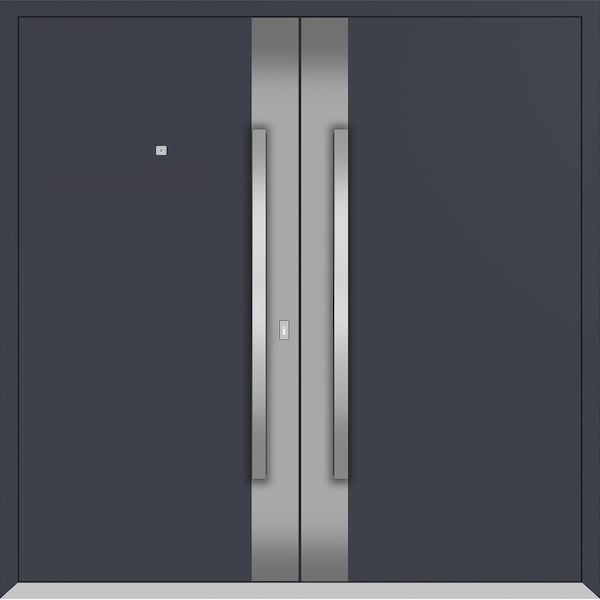 Vdomdoors Metal Double Doors Deux 0729 Gray Graphite Stainless Steel insert Entry Modern Painted (W72xH96) Le DEUX0729DEXD-GRE-W72xH96-LH-O - main