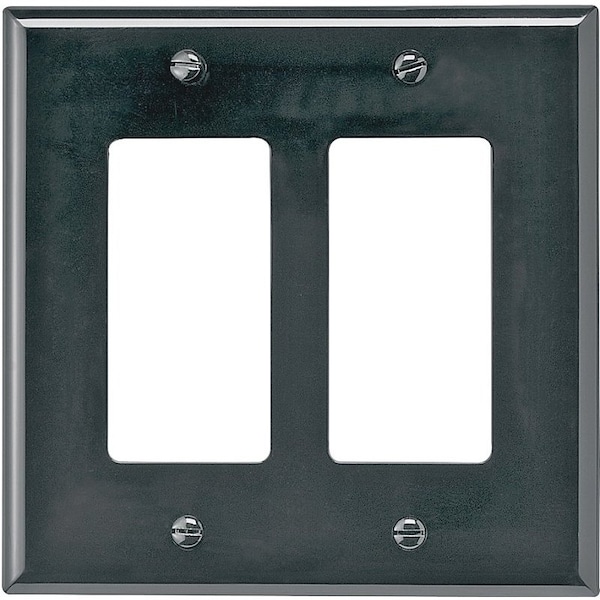 Eaton Wiring Devices Wallplate, 4-7/8 in L, 4.93 in W, 2 -Gang, Polycarbonate, Black, High-Gloss PJ262BK - main