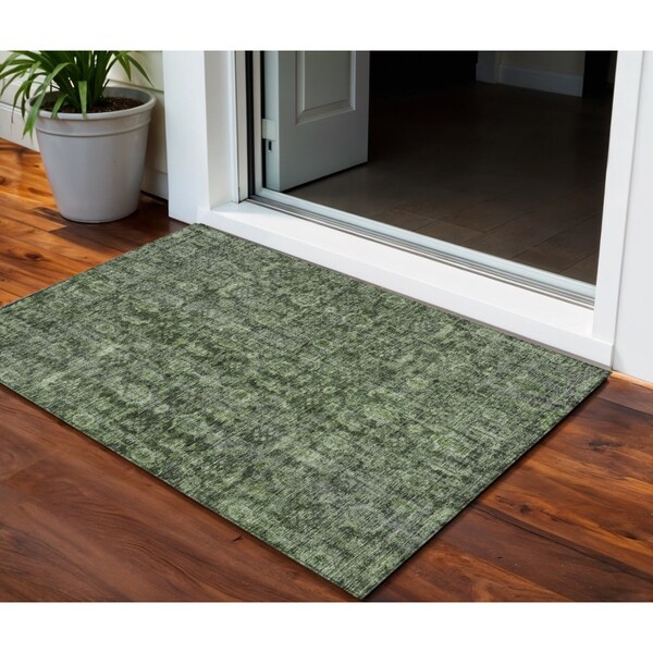 Homeroots 3' X 5' Artichoke Green And Black Damask Washable Indoor Outdoor Area Rug 605091 - main