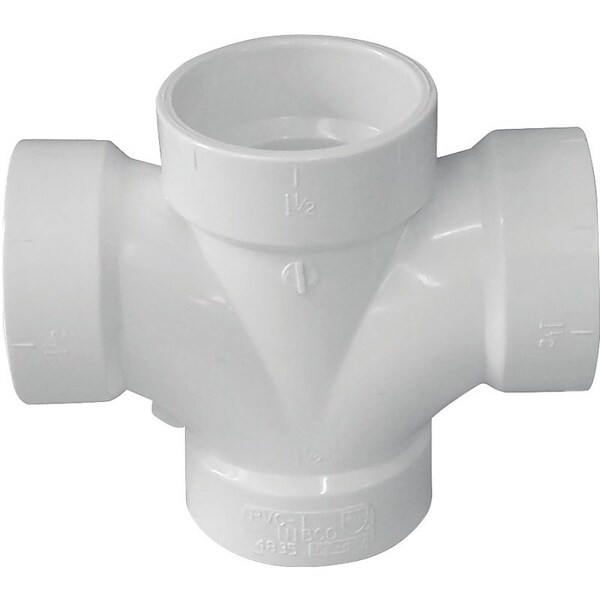 Genova CANPLAS Double Sanitary Pipe Tee, 112 x 3 in, Hub, PVC, White 192187 - main