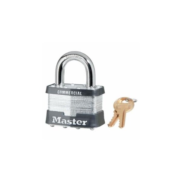 Master Lock No. 5 Laminated Steel Padlock, 3/8 in dia x 15/16 in W x 1 in H Shackle, Silver/Gray, Keyed, 6PK 470-5KA-0303 - main