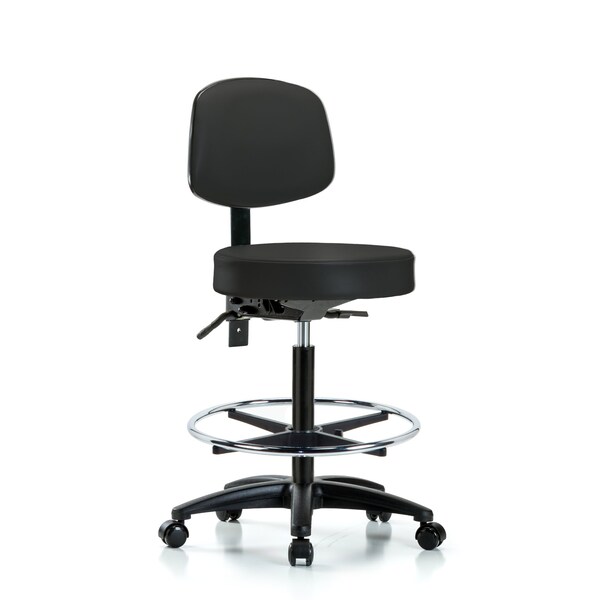 Blue Ridge Ergonomics Rutledge Vin Stool with Back-High Bench Height with Chr Foot RingandCasters in Black Trailblazer Vin BR-VHBST-RG-T0-CF-RC-8540 - main