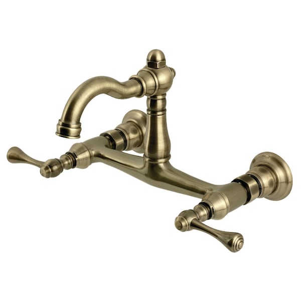 Kingston Brass Two-Handle Wall Mount Bridge Kitchen Faucet, Antique Brass KS3253BL - main