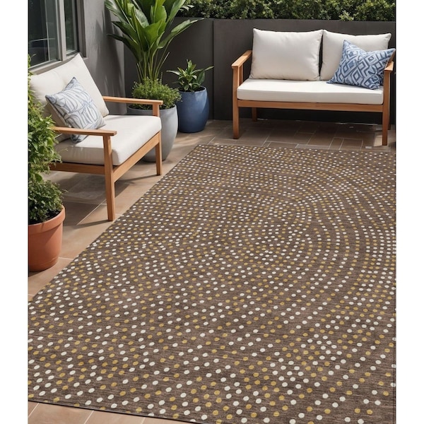 Homeroots 5' X 8' Brown Gold And Ivory Polka Dot Washable Indoor Outdoor Area Rug 599029 - main