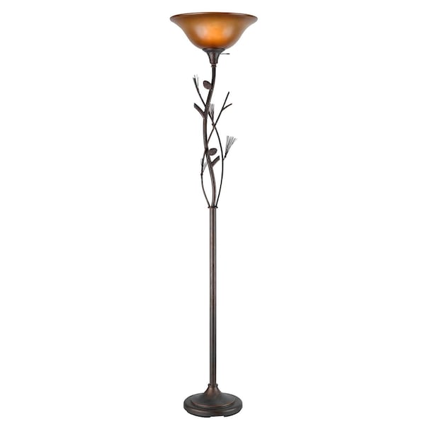 Homeroots 72" Amber Torchiere Floor Lamp With Brown Glass Dome Shade 526342 - main