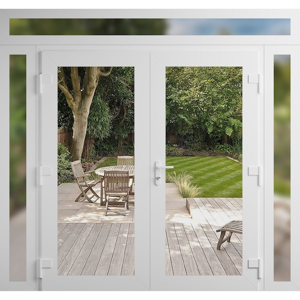 Vdomdoors Front Exterior Prehung Metal-Plastic Double Doors Clear Glass / MANUX 8666 White Silk / Office Comm MANUX8666DEXD-WS-W14+72+14xH80+14-LH-I - main