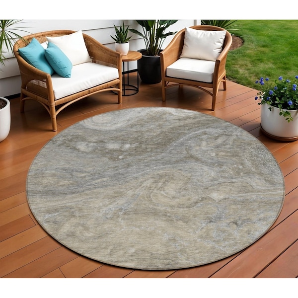 Homeroots 8' Taupe Beige And Ivory Round Abstract Washable Indoor Outdoor Area Rug 577837 - main