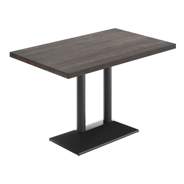 Flash Furniture Bennett 30 in x 48 in Solid Wood Indoor Tabletop, Dark Brown with 27 in x 15 in Black Double Column GSF-REC3048-DKBRN-TB002B-GG - main