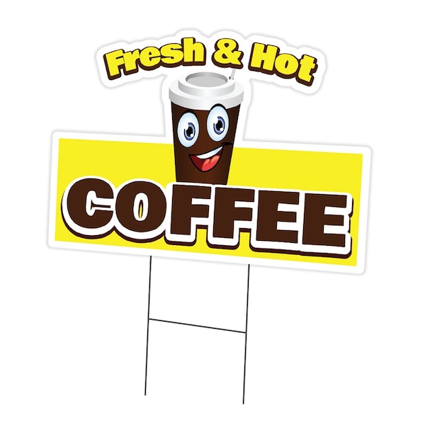 Signmission Fresh & Hot Coffee Die Cut Yard & Stake plastic coroplast window, 1824-Fresh & Hot Coffee C-DC-1824-DS-Fresh & Hot Coffee19 - main