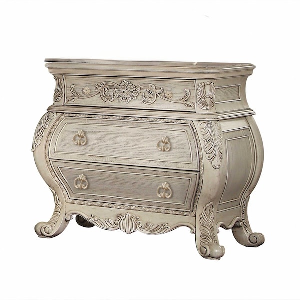 Homeroots 34" Antiqued White Solid Wood Three Drawer Nightstand 347133 - main