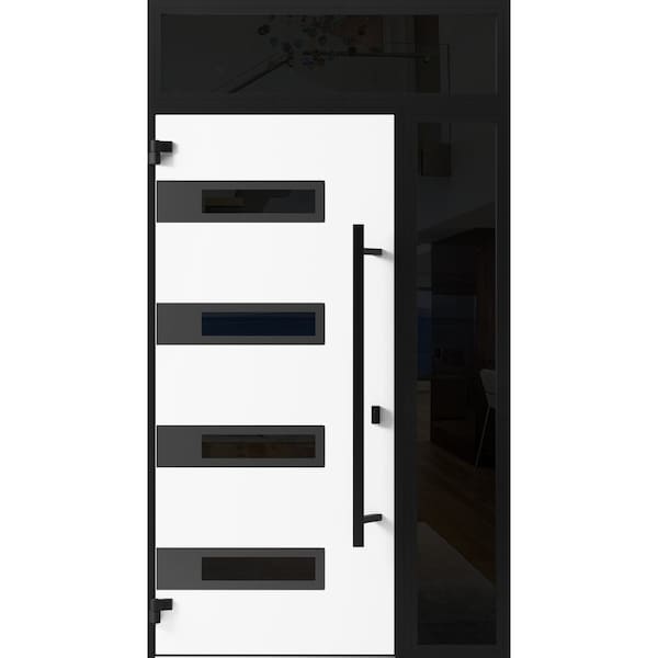 Vdomdoors Front Exterior Prehung Steel Door Ronex0131 Grey Sidelight and Transom Window Sidelite Entry Metal RONEX0131EXD-GRE-W36+14 X H80+16-RH-I - main