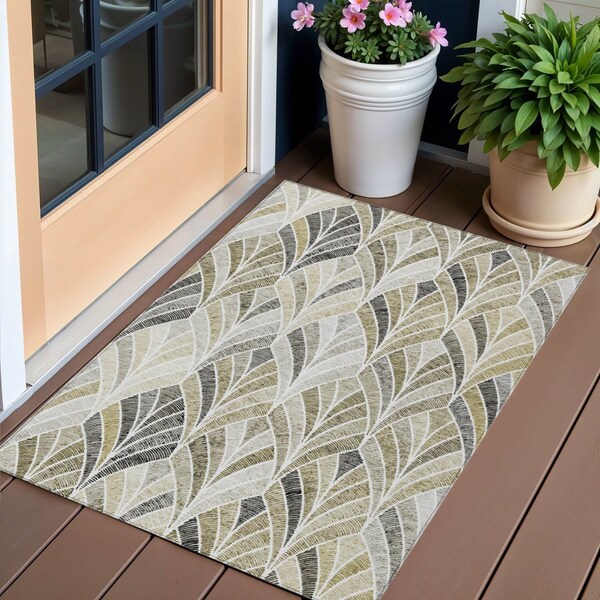 Homeroots 3' X 5' Taupe Ivory And Brown Geometric Washable Indoor Outdoor Area Rug 589248 - main