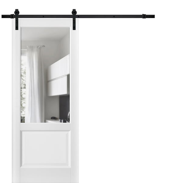 Sartodoors Sturdy Barn Door, Lucia 1533 White Silk with Clear Glass, 6.6FT Rail Hangers Heavy Hardware Set, LUCIA1533BD-B-WS-2896 - main
