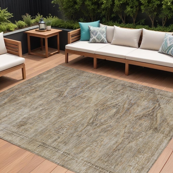 Homeroots 9' X 12' Brown And Taupe Aztec Washable Indoor Outdoor Area Rug 615546 - main