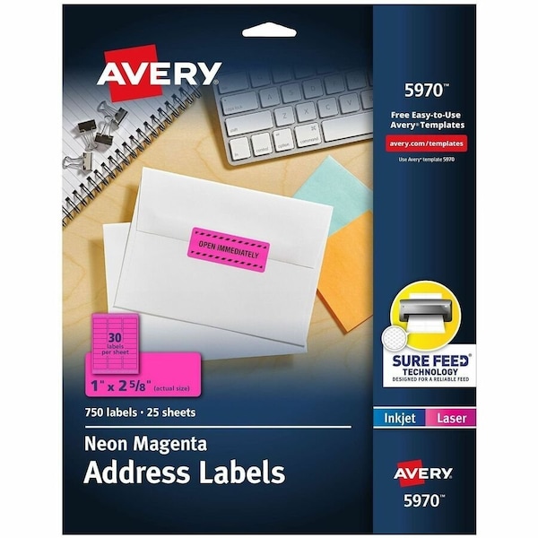 Avery Neon Address Labels with Sure Fee, PK750 5970 - main