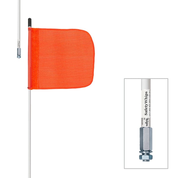 Safetywhips Warning Whip Heavy Duty Whip with Flag, White Whip, Orange Flag, Fiberglass Whip, Nylon Flag W05NP-M - main