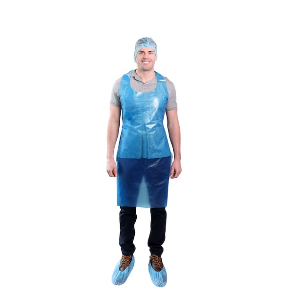 Vguard Polyethylene Apron, Virgin Low Density Polyethylene, Embossed, 2.0 mil, 46 in, Blue, 28X46", 500 PK B77K25 - main