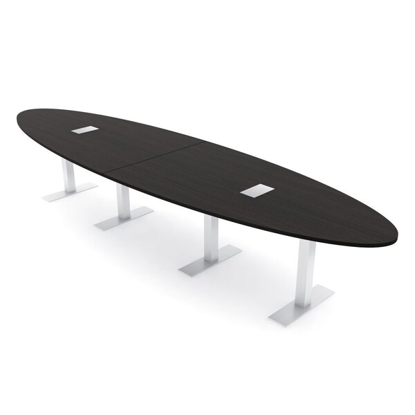 Skutchi Designs 14ft Conference Table With Power Unit | 12 Person Modular Oval Meeting Table | Harmony Series HAR-OVL-48X168-T-U999ST19-ESIL - main