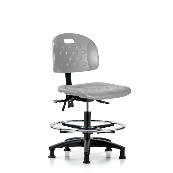 Blue Ridge Ergonomics Poly Chair - Medium Bench Height with Seat Tilt, Chrome Foot Ring, & Stationary Glides in Gray Poly HPMBCH-RG-T1-A0-CF-RG-GRY - main