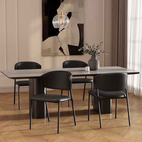Manhattan Comfort Drift Metal Vegan Leather Side Chair in Black - Set of 4 DC1532-2 - main
