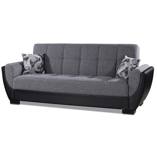Homeroots 93" Black Gray Chenille And Faux Leather Convertible Futon Sleeper Sofa w/ Toss Pillows And Storage 607160 - main