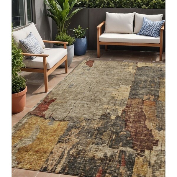 Homeroots 5' X 8' Khaki Charcoal And Terra Cotta Abstract Washable Indoor Outdoor Area Rug 606038 - main
