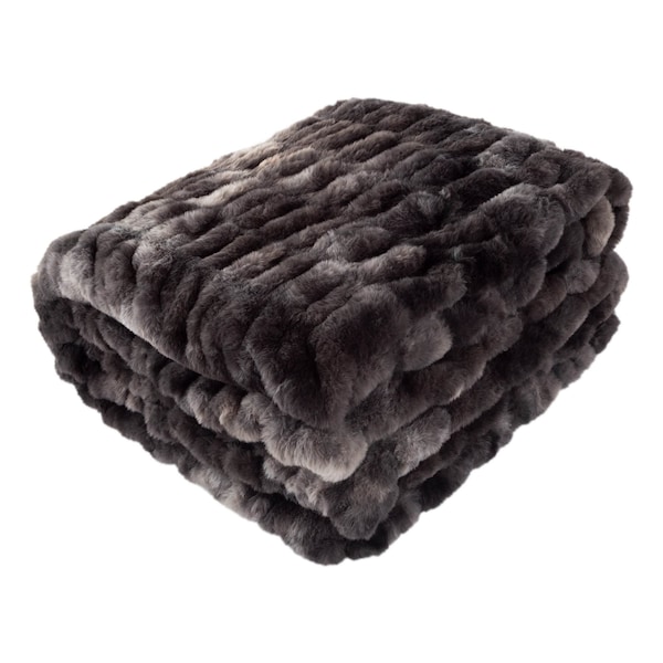 Lavish Home Oversized Ruched Faux Fur Blanket 60x80-Inch Jacquard Faux Fur Queen Throw for Sofas and Beds, Black HT-THROW1-BLK - main