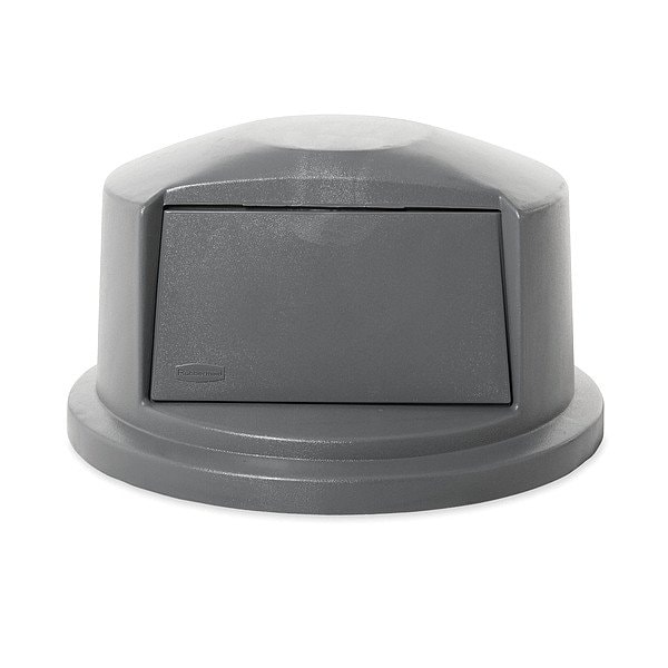 Rubbermaid Commercial BRUTE(R) 32 gal Trash Can Lid, Dome with Push Door Gray, Resin, 1 Openings 22 3/4 in W/Dia FG263788GRAY - main