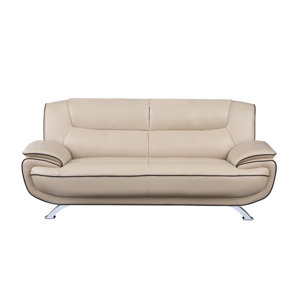 Homeroots 80" Beige Leather Sofa With Silver Legs 329459 - main