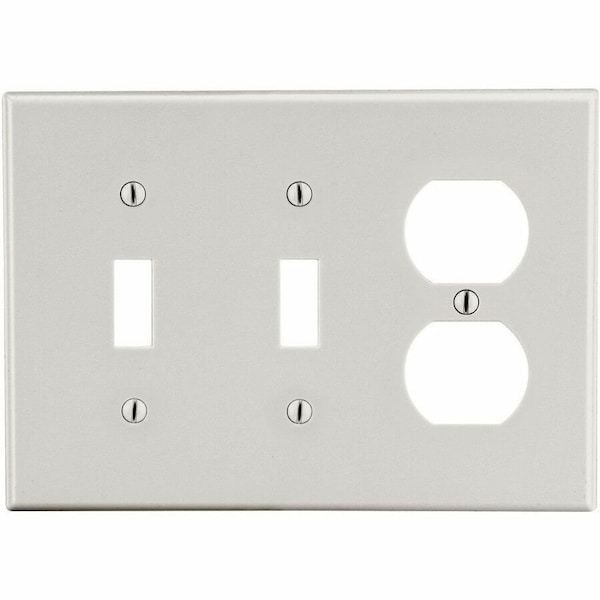 Hubbell Wiring Device-Kellems Wallplate, Mid-Size 3-Gang, 2) Toggle 1) Duplex, Light Almond PJ28LA - main