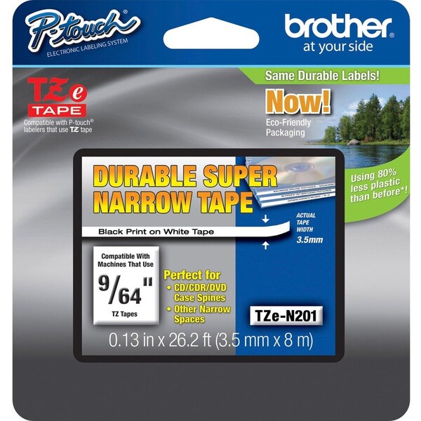 Brother Non Laminate Label, Blk/Wht, .13"x26.2 ft. TZEN201G - main