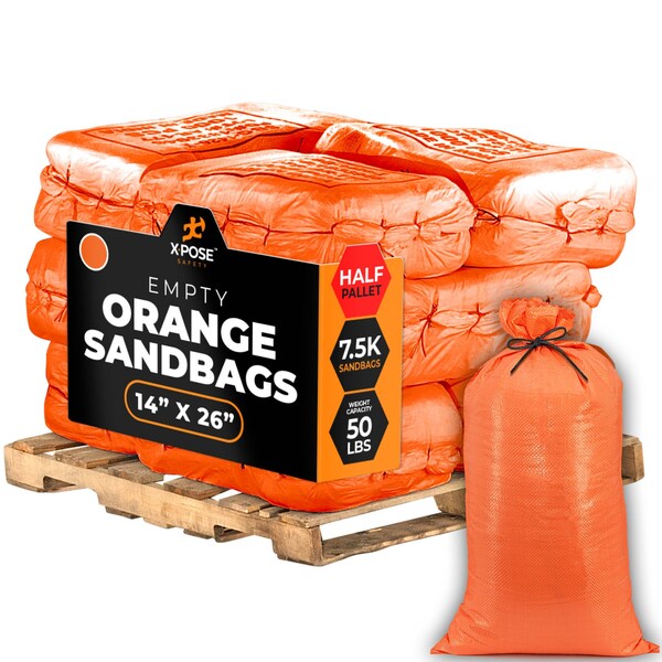 Xpose Safety Woven Polypropylene Sand Bags for Gravel - 14in x 26in 50 lb Limit, Orange, Half Pallet of 7,500 SBO-1426-HP7500-X - main