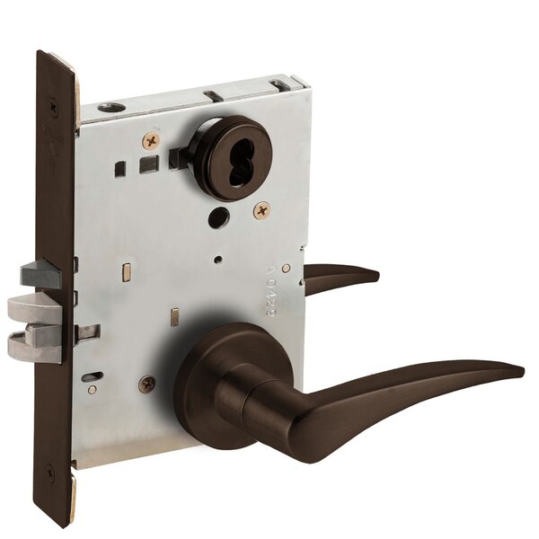 Schlage Grade 1 Mortise Storeroom Lock, FSIC Less Core, 12 Lever, A Rose, Dark Oxidized Satin Bronz L9080J 12A 613 LH - main
