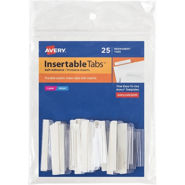 Avery Self-Adhesive Index Tabs with Printable Inserts, 1-1/2" Width, Clear, 25 Tabs/Pack 16230 - main